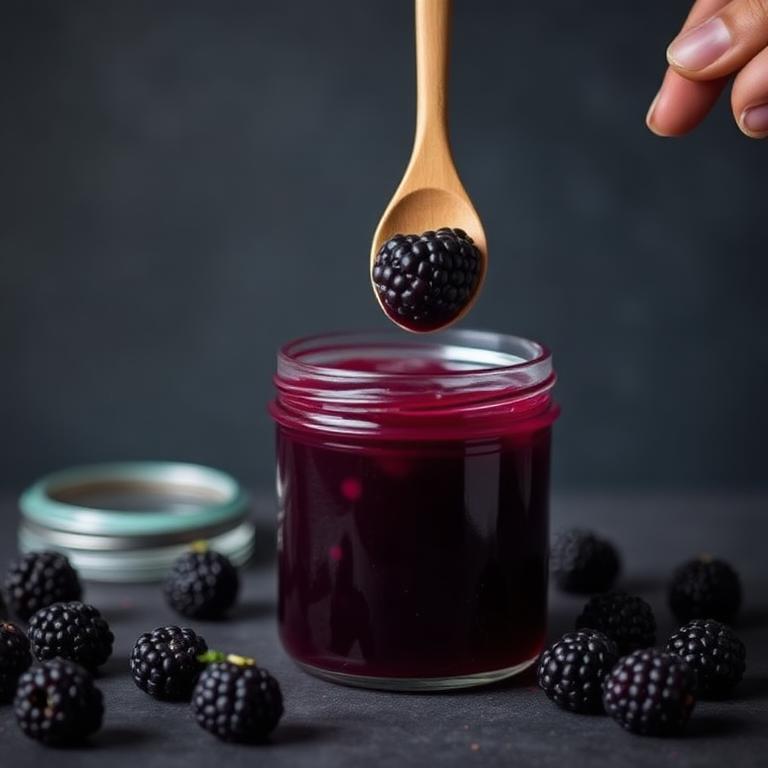 Gelatina de mora con cuchara de madera